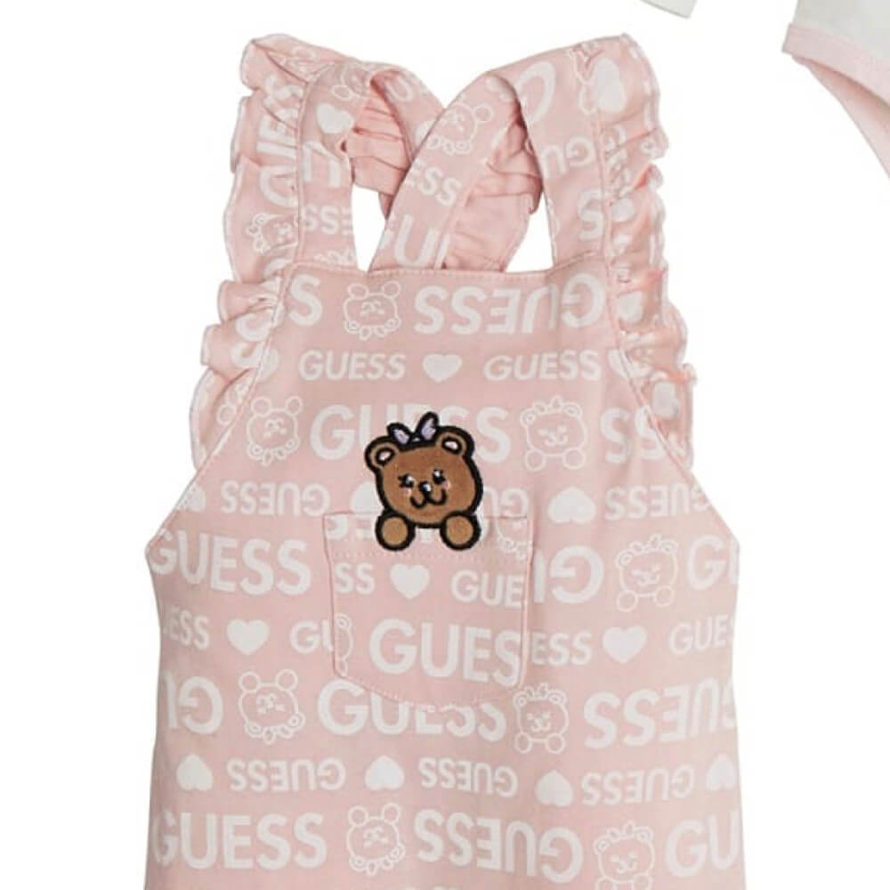Guess Baby Girls Cream & Pink Babysuit And OverallsCombo Set
