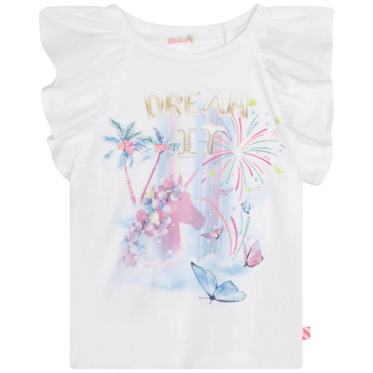 Billieblush Girls White Short Sleeves T-Shirt With Label