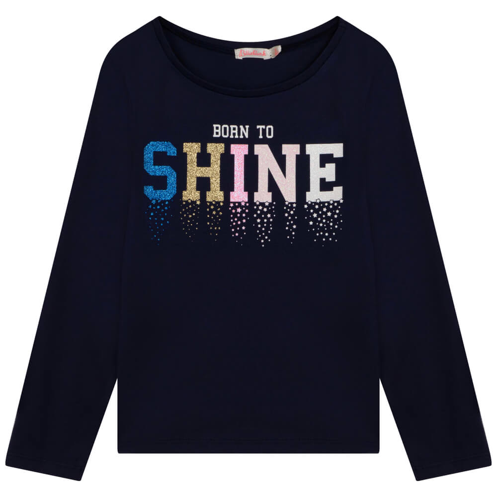 Billieblush Girls Navy Shimmering Long Sleeve T-Shirt