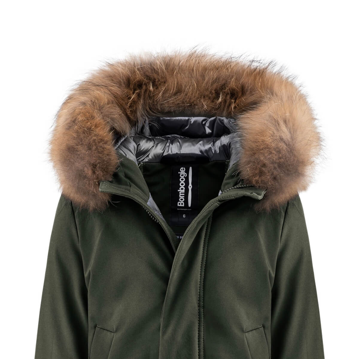 Bomboogie Kids, Boys Long Parka Jacket with Fur Hood, Green