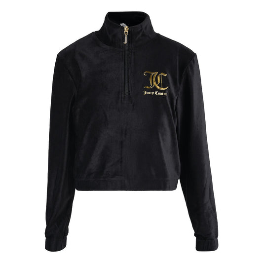 Juicy Couture Girls Black Corduroy Velour Quarter Zip Sweater