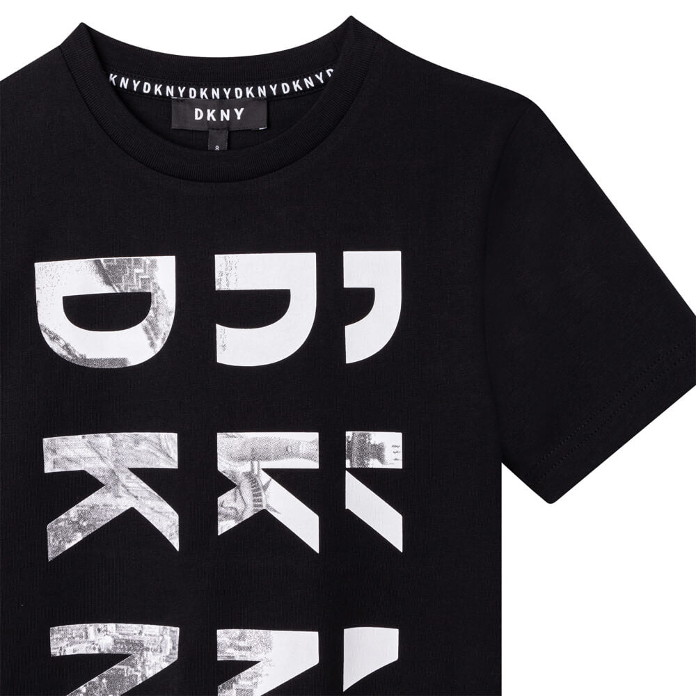 DKNY Boys, Short Sleeves T-Shirt With Multiple Logos, Black