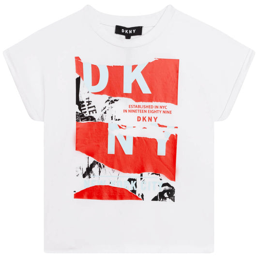DKNY Girls, Short Sleeves Tee-Shirt, White Red