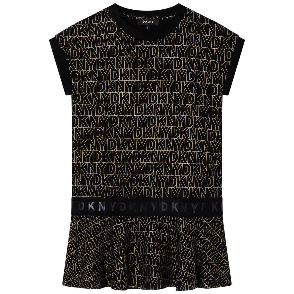 DKNY Girls, Sleeve Dress, Black Yellow