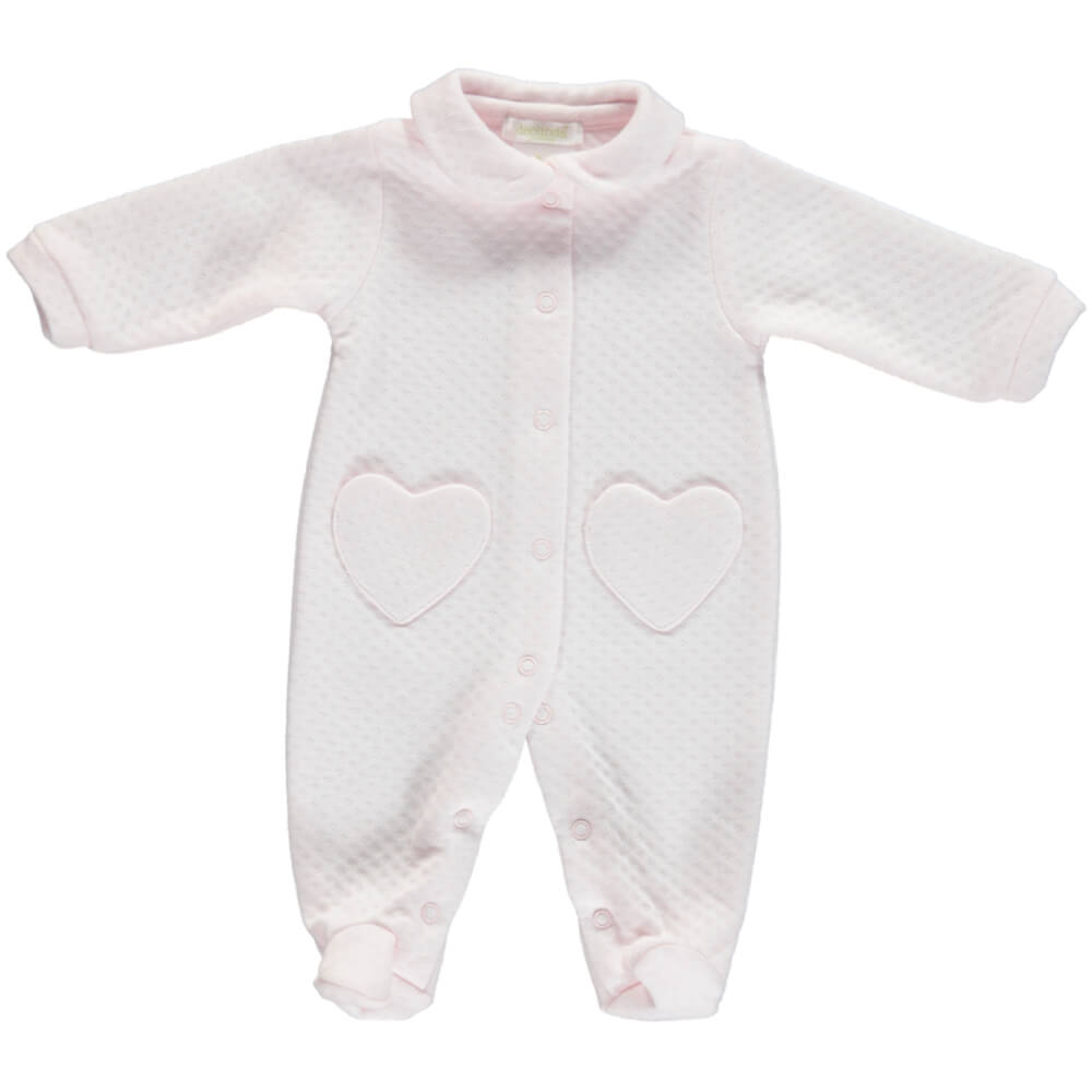 Deolinda Baby Girls Pink Babysuit with Heart Embellishment