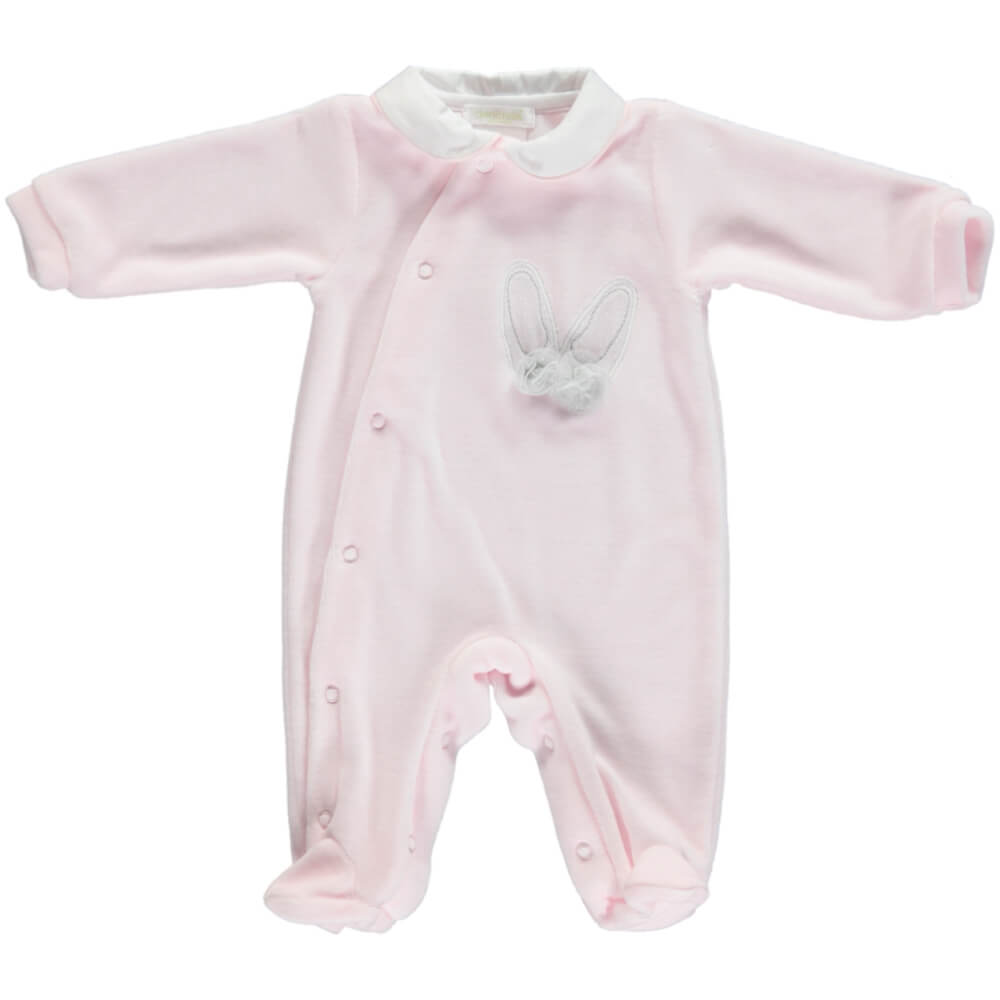 Deolinda Baby Girls Pink Babysuit with Rabbit Ear Design