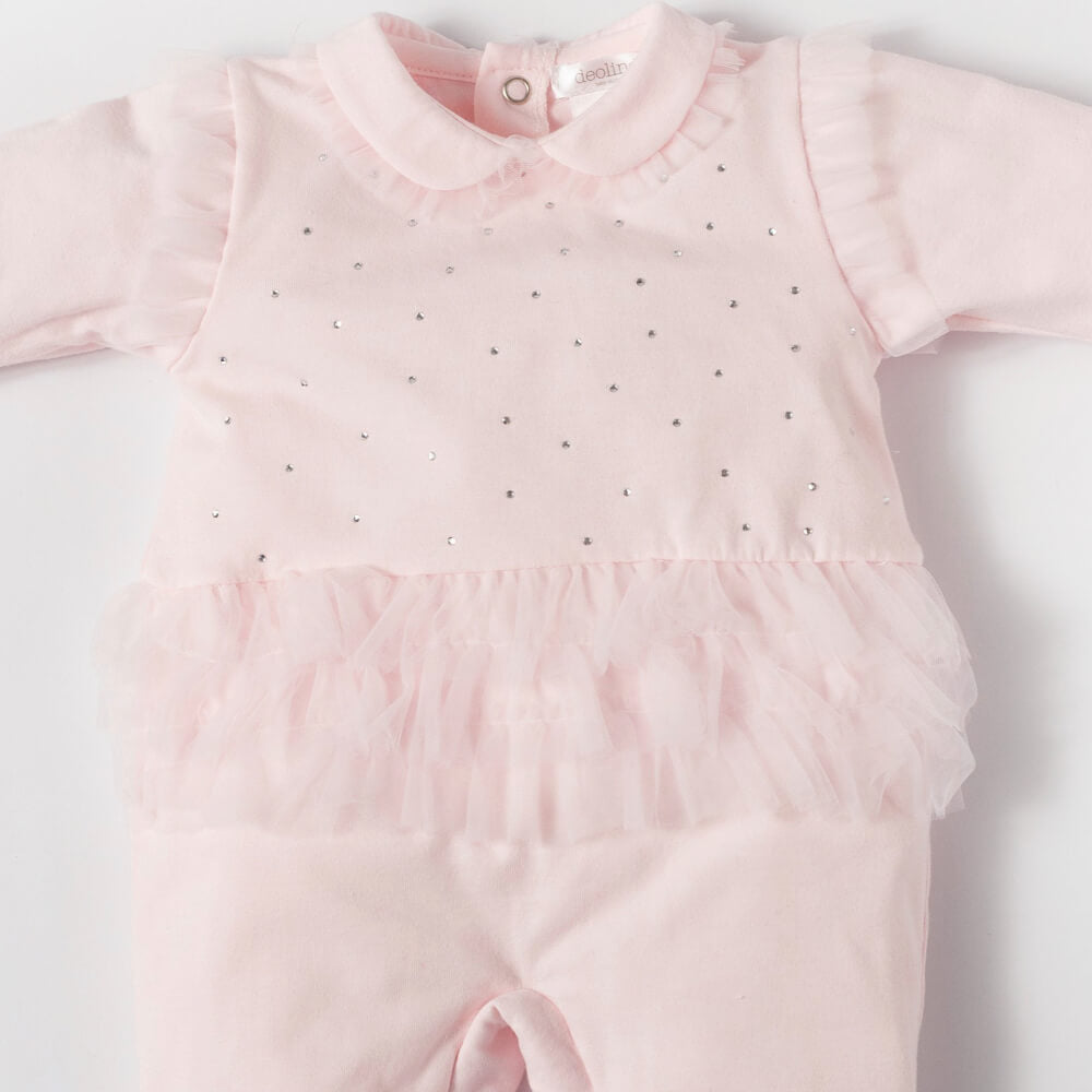 Deolinda Baby Girls Pink All in One Babysuit With Diamantes