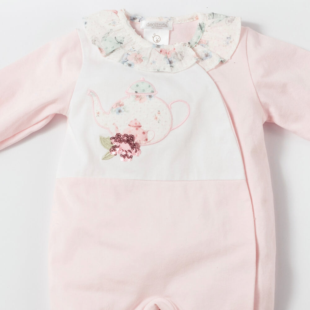 Deolinda Baby Girls Pink All in One Babysuit With Floral Details