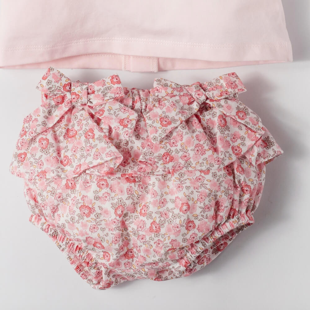 Deolinda Baby Girls Pink Frilly Underwear and T-Shirt Combo Set With Flower Pattern