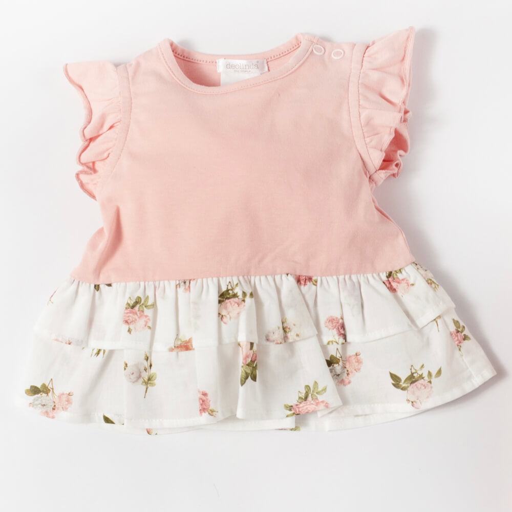 Deolinda Baby Girls Pink Leggings and Flower Patterned Top Combo Set