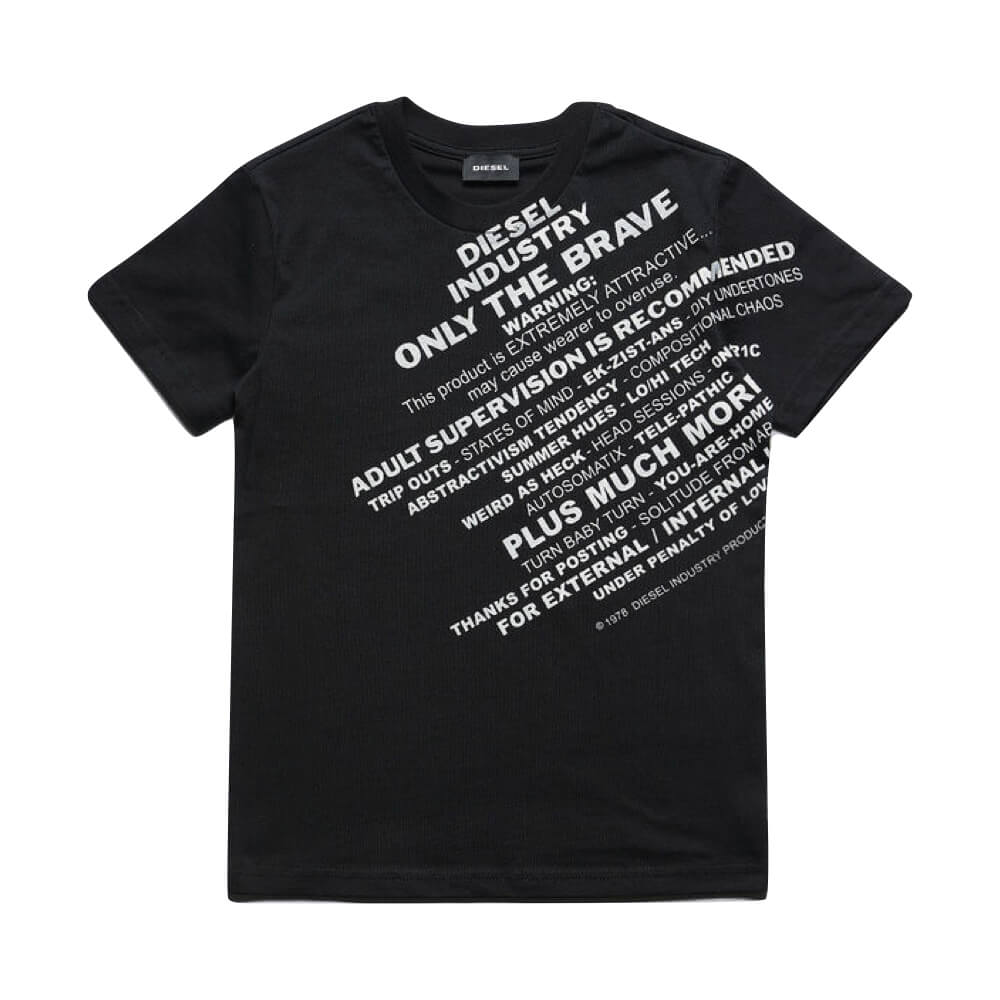 Diesel Boys Black T-Shirt With White Writing