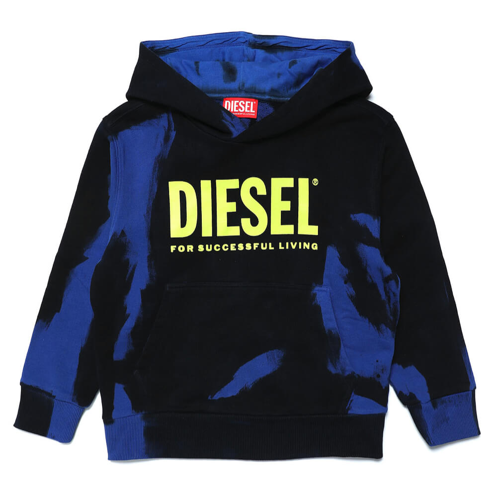 Diesel Boys Blue & Yellow Camouflage Hoodie With Logo