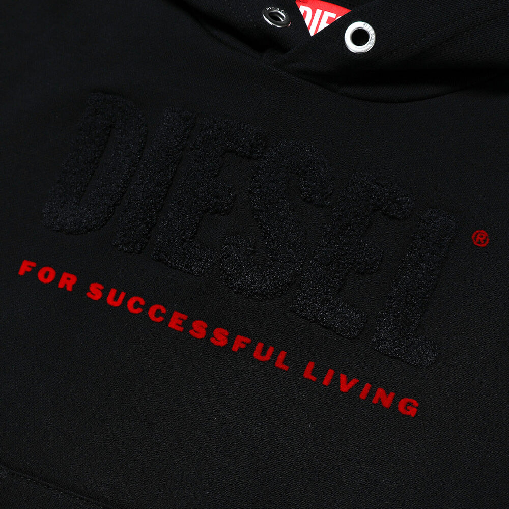 Diesel Boys Black & Red Plain Hoodie