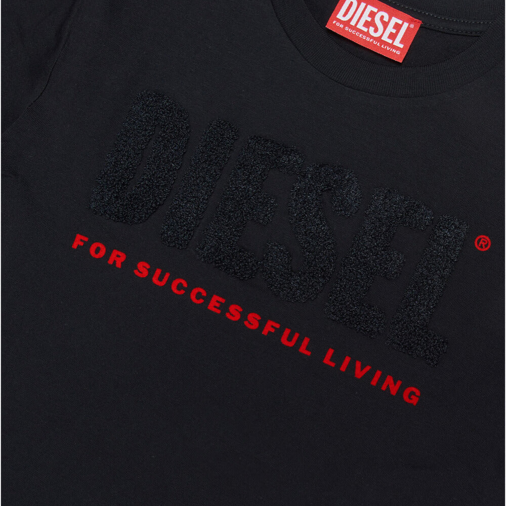 Diesel Boys Black Round Neck Logo T-Shirt