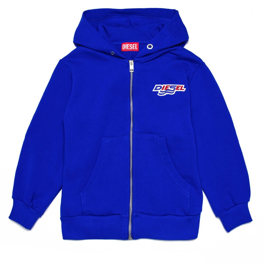 Diesel Boys Blue Zipped Hoodie With Logo