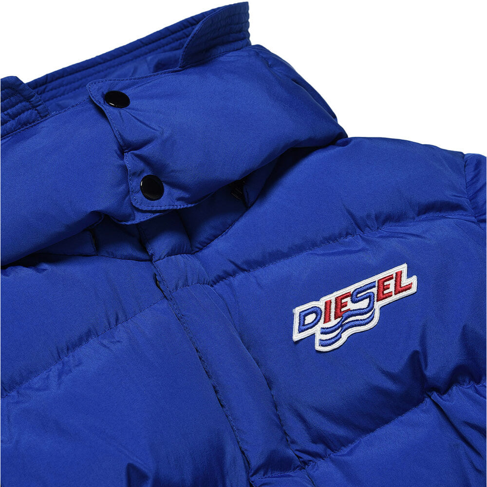 Diesel Unisex Blue Hooded Puffer Jacket With Logo