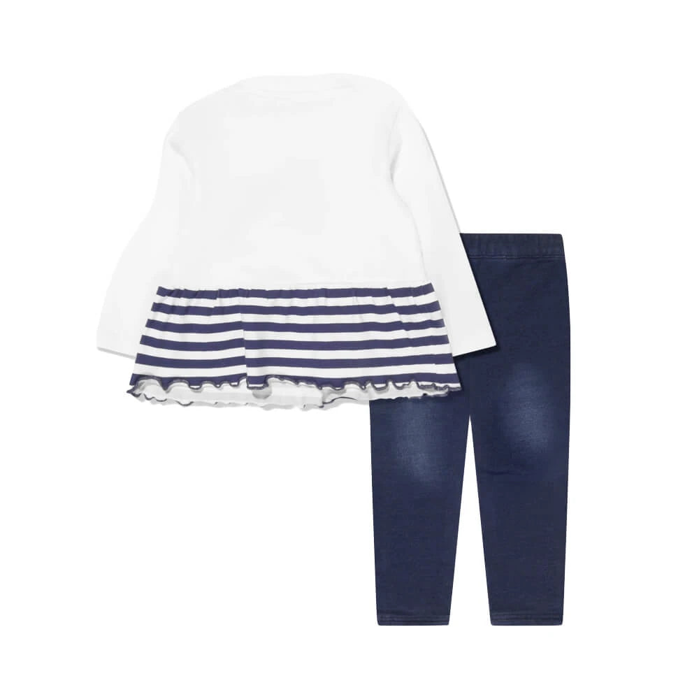 Guess Baby Girls Blue & White Sweatshirt and Denim Leggings Combo Set