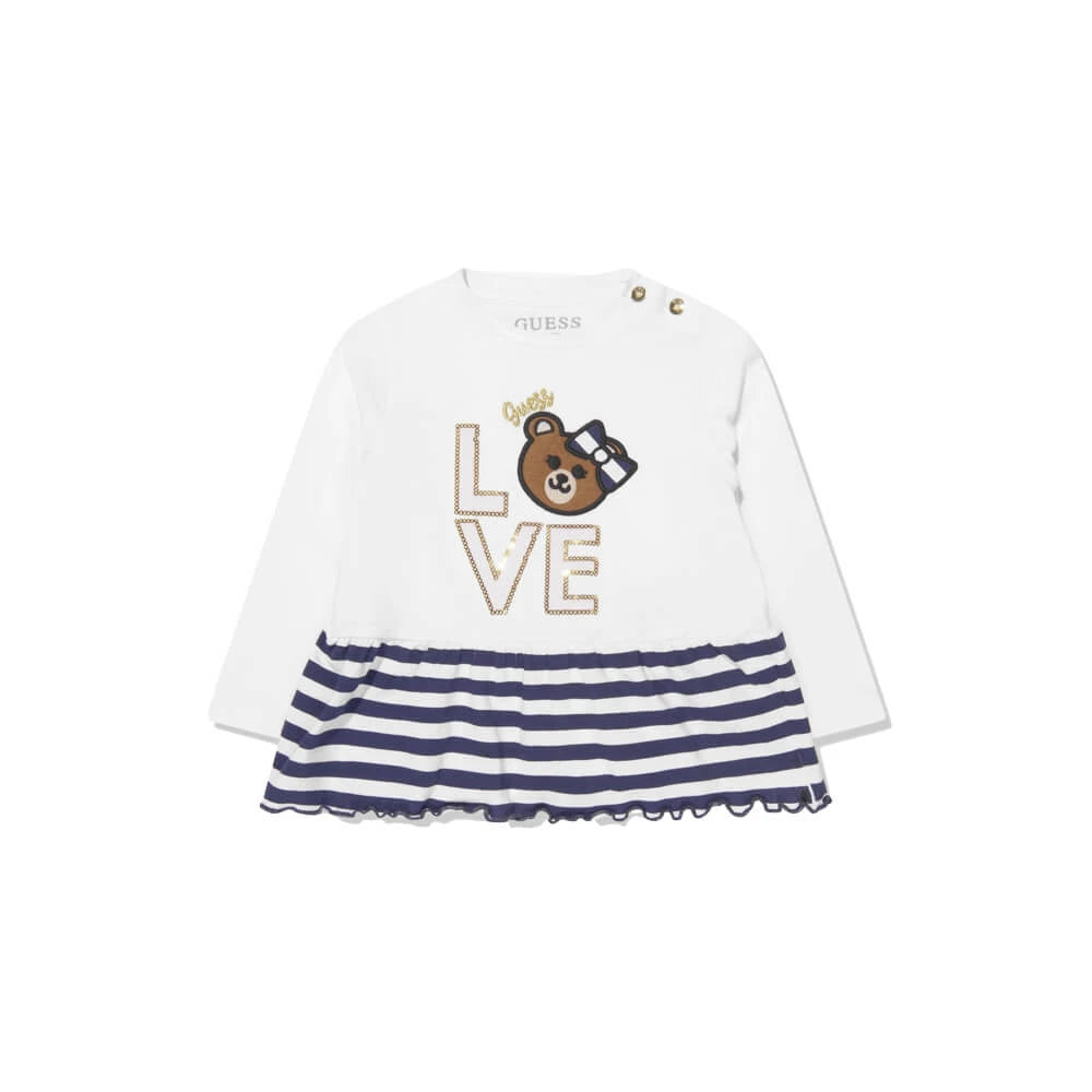 Guess Baby Girls Blue & White Sweatshirt and Denim Leggings Combo Set