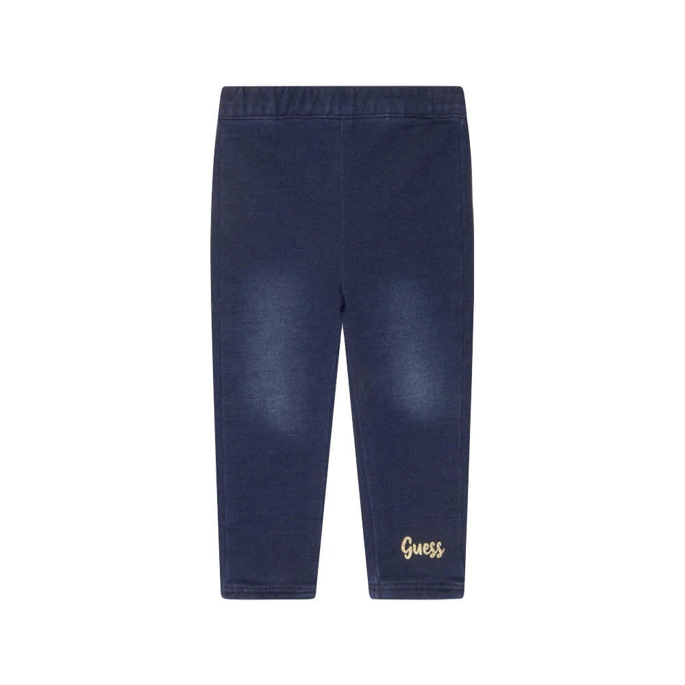 Guess Baby Girls Blue & White Sweatshirt and Denim Leggings Combo Set