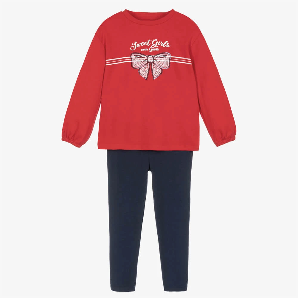 Guess Baby Girls Black & Red Long Sleeve Top and Leggings Combo Set