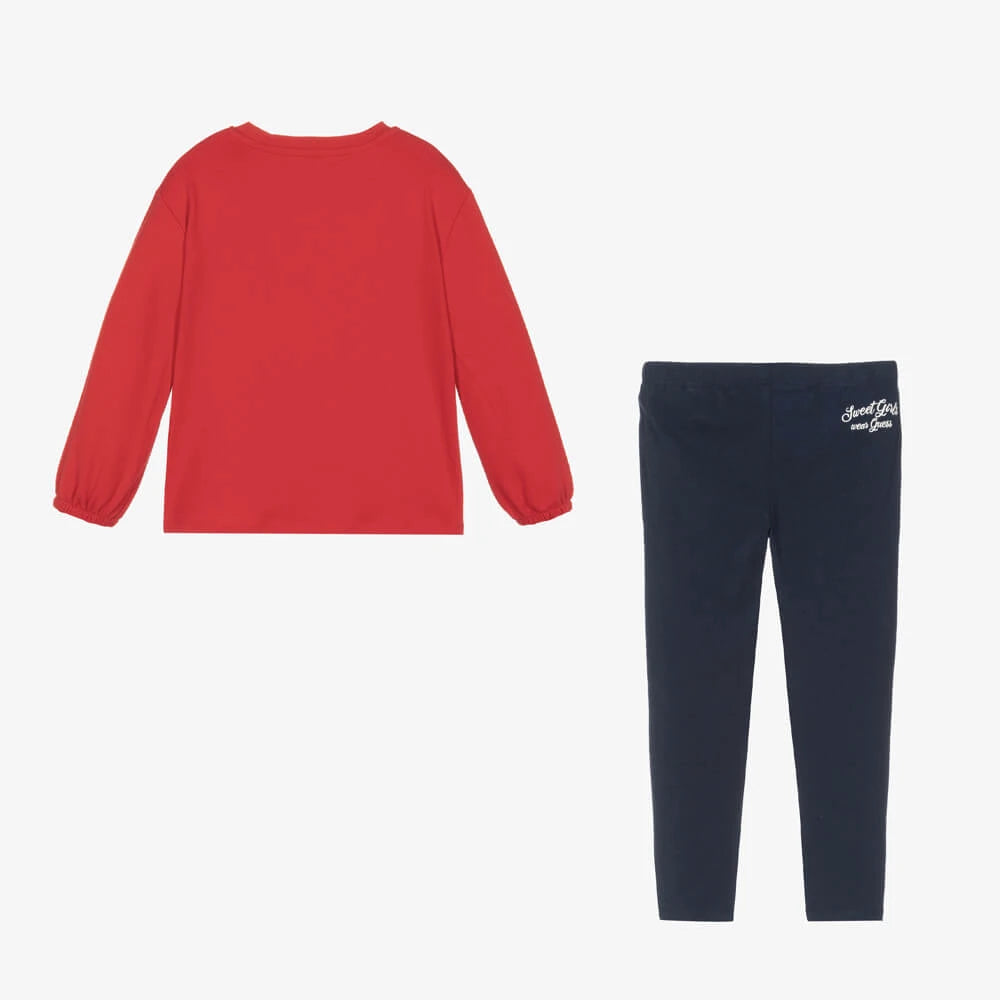 Guess Baby Girls Black & Red Long Sleeve Top and Leggings Combo Set