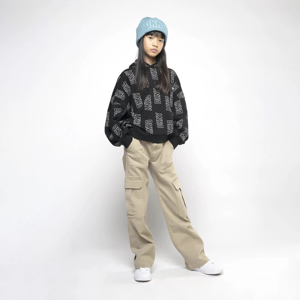 DKNY Kids, Girls Hooded Sweatshirt, White Black