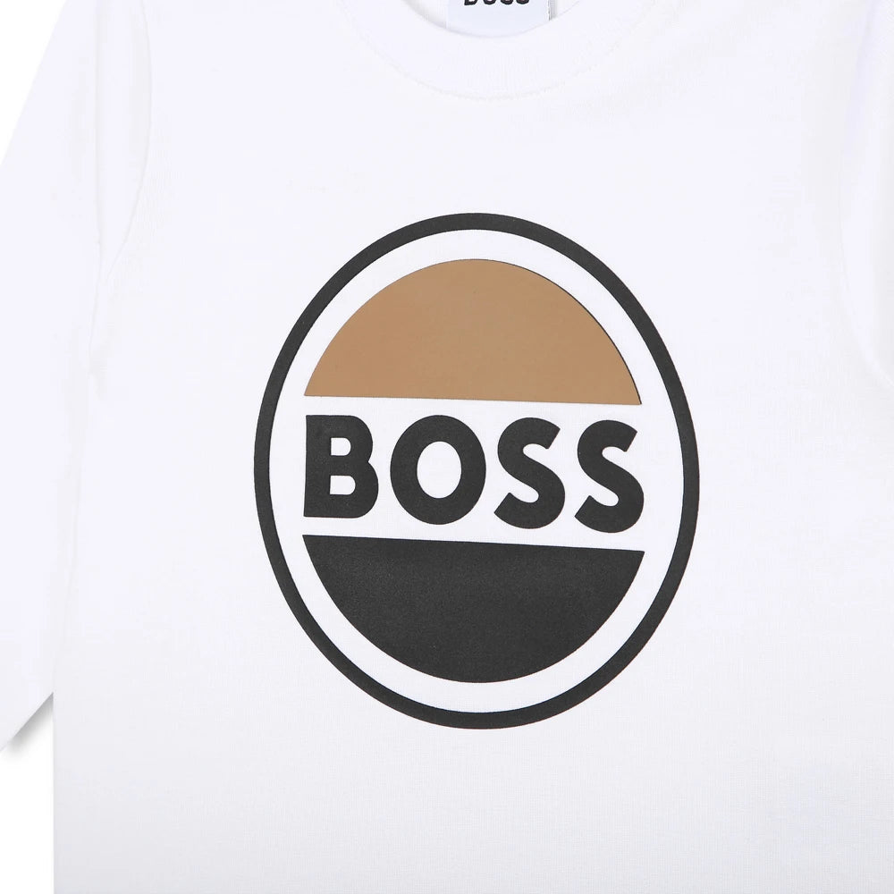 Boss Kidswear Baby Boys White Long Sleeve Boss Logo T-Shirt