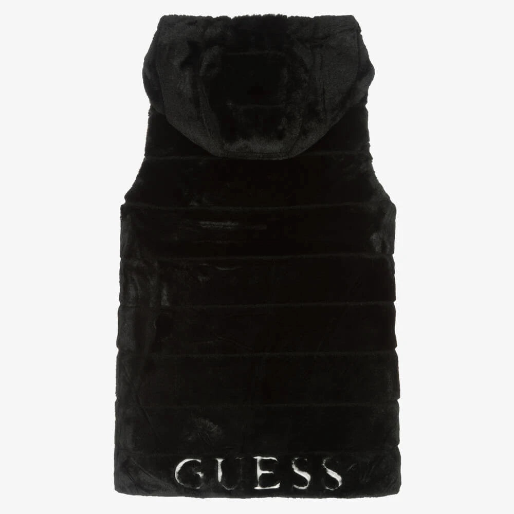 Guess Girls Black Sleevelss Faux Fur Jacket
