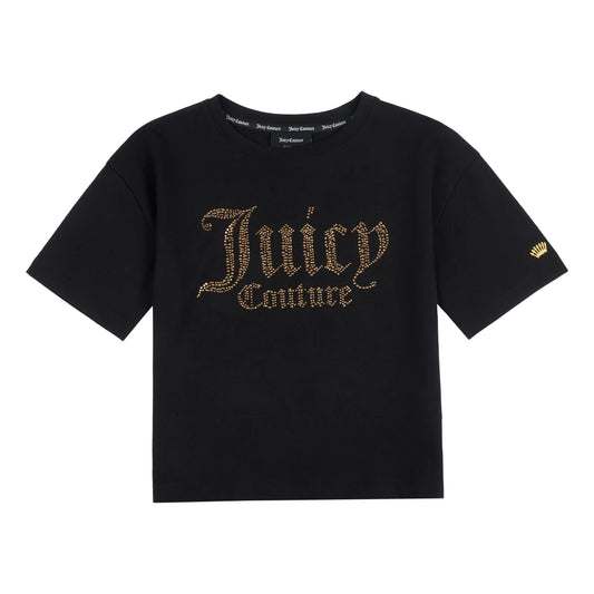 Juicy Couture Girls Black Luxe Diamante Boxy SS T-Shirt