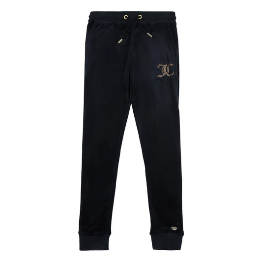 Juicy Couture Girls Black Luxe Diamante Velour Slim Joggers