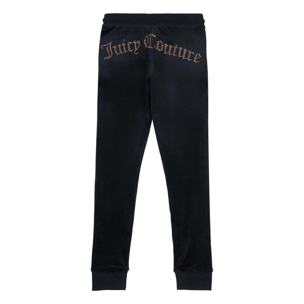 Juicy Couture Girls Black Luxe Diamante Velour Slim Joggers
