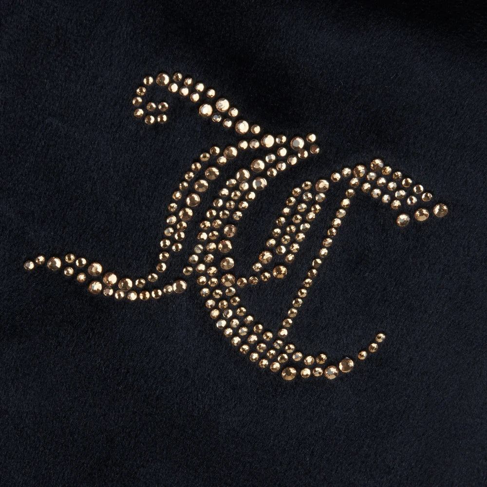 Juicy Couture Girls Black Luxe Crown Diamante Velour Zip Thru Hoodie