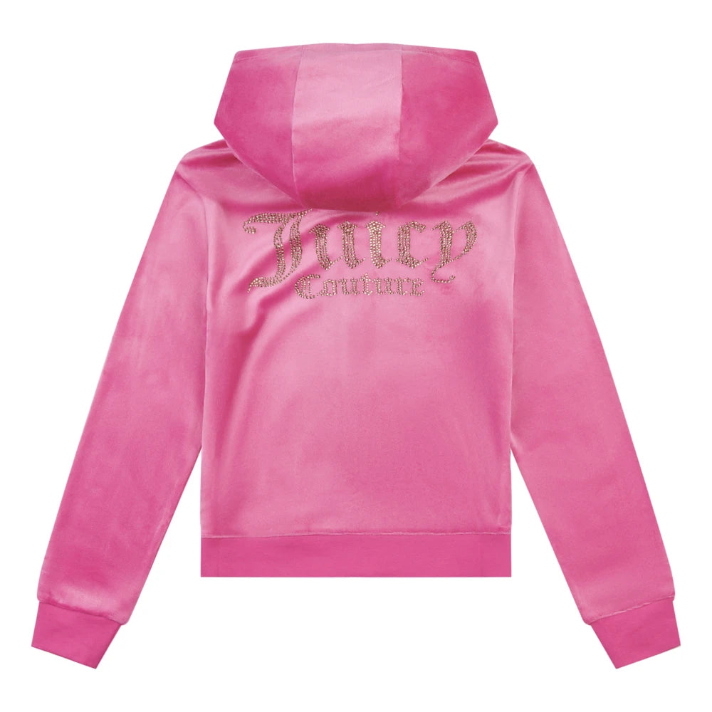 Juicy Couture Girls Pink Diamante Velour Zip Thru Hoodie