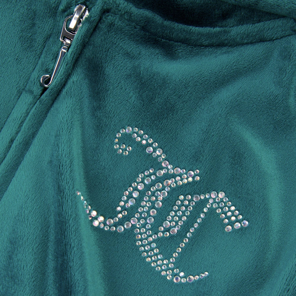 Juicy Couture Girls Green Diamante Velour Zip Thru Hoodie