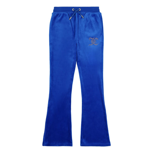 Juicy Couture Girls Blue Diamante Velour Bootcut Joggers