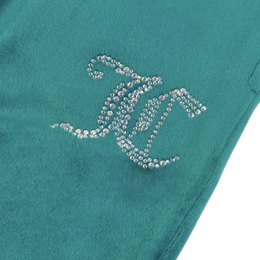 Juicy Couture Girls Green Diamante Velour Bootcut Joggers