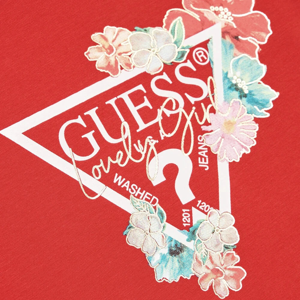 Guess Girls Red Long Sleeved Top With Logo