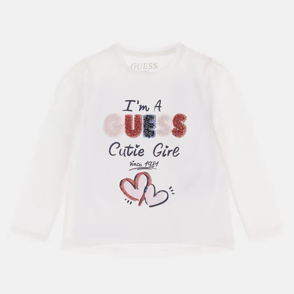 Guess Girls White Long Sleeve Top With Logo