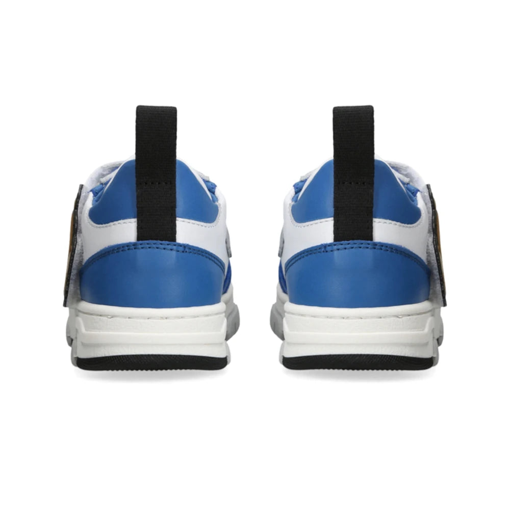 Moschino Baby Boys White & Blue Teddy Patch Trainers Lace Up & Strap