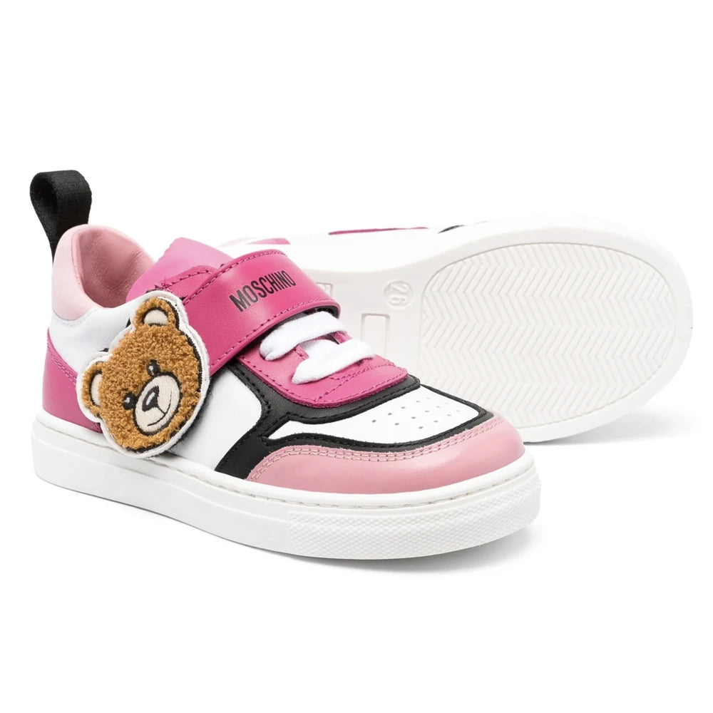 Moschino Baby Girls Multi Teddy Patch Trainers Lace Up & Strap