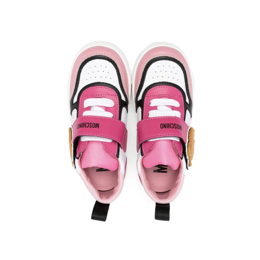Moschino Baby Girls Multi Teddy Patch Trainers Lace Up & Strap