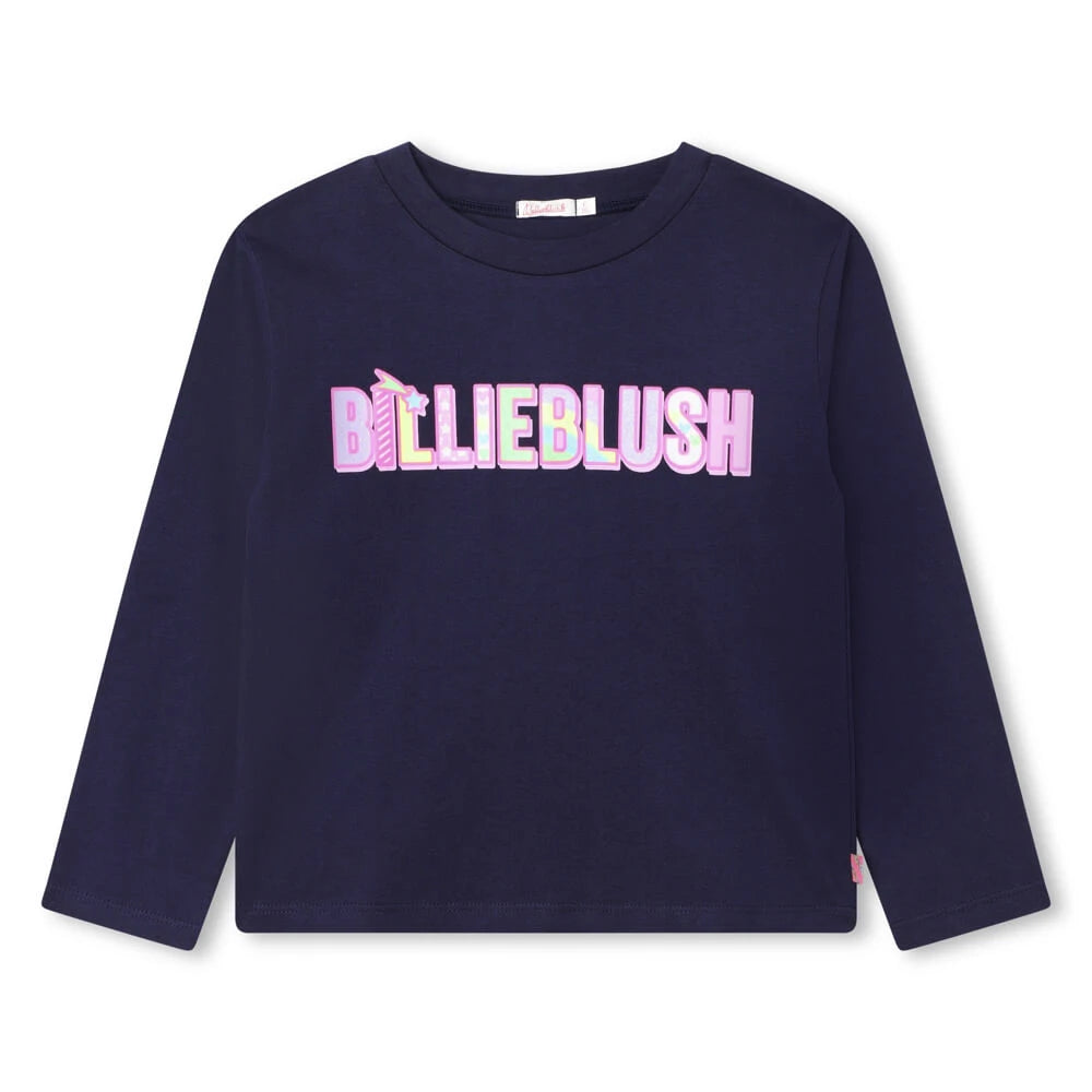 Billieblush Girls Navy Long Sleeve T-Shirt With Logo