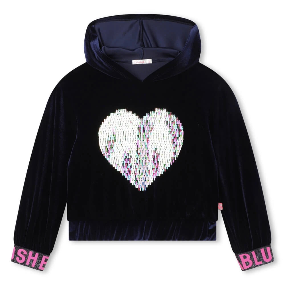 Billieblush Girls Navy Hooded Sweatshirt With Heart Design Kids Designer Closet