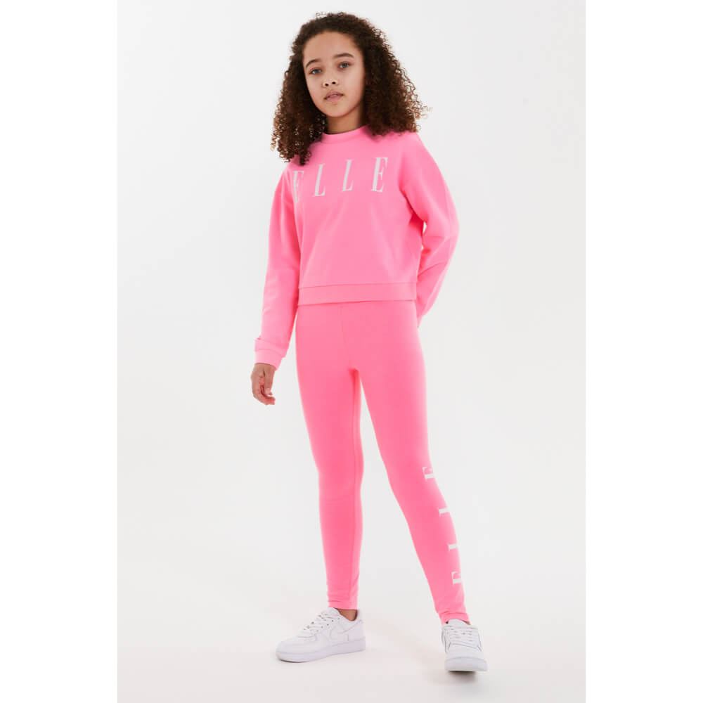 Elle Girls Summer Neon Pink Oversize Crewneck Sweater