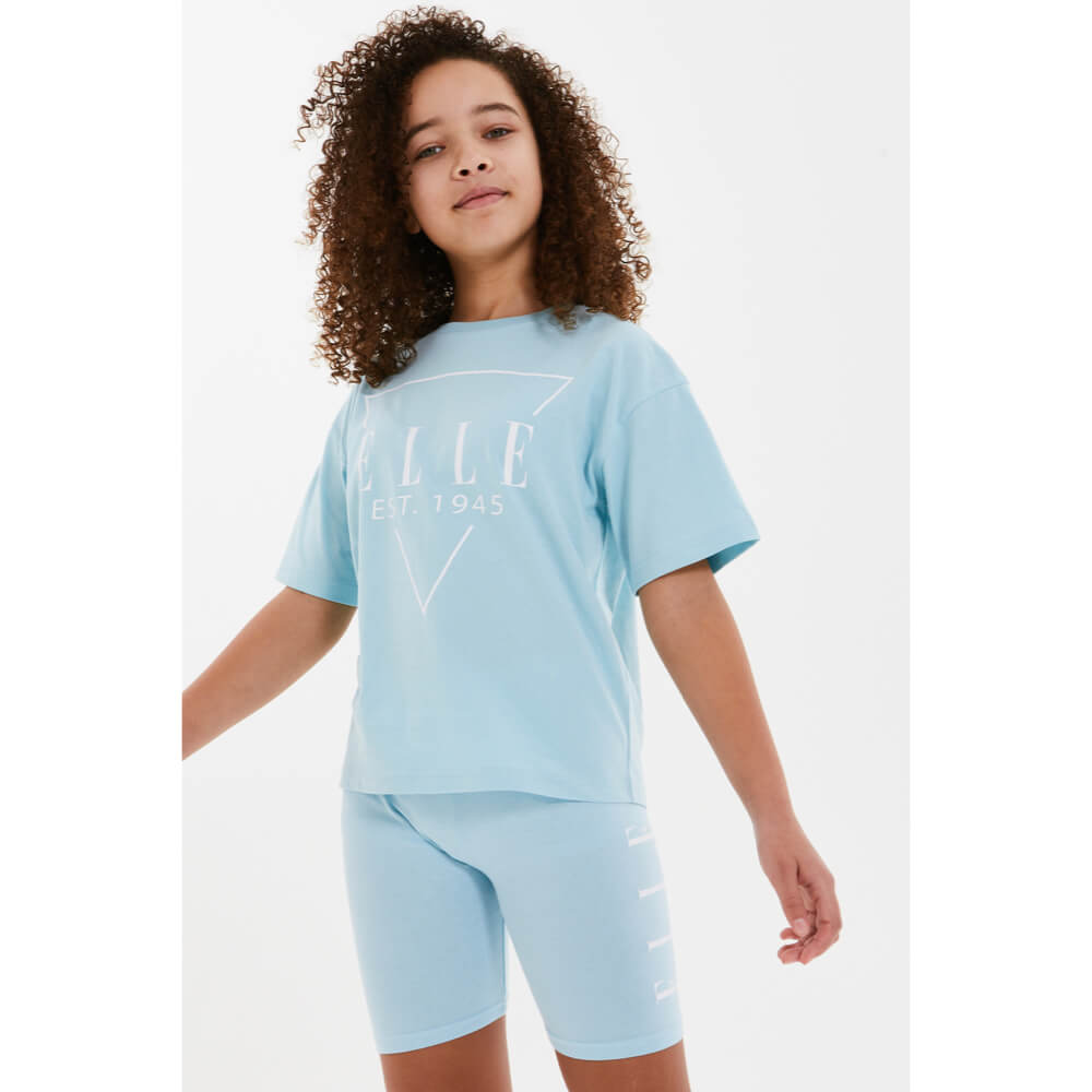 Elle Girls Crystal Blue Oversized T-Shirt With Triangle ELLE Logo
