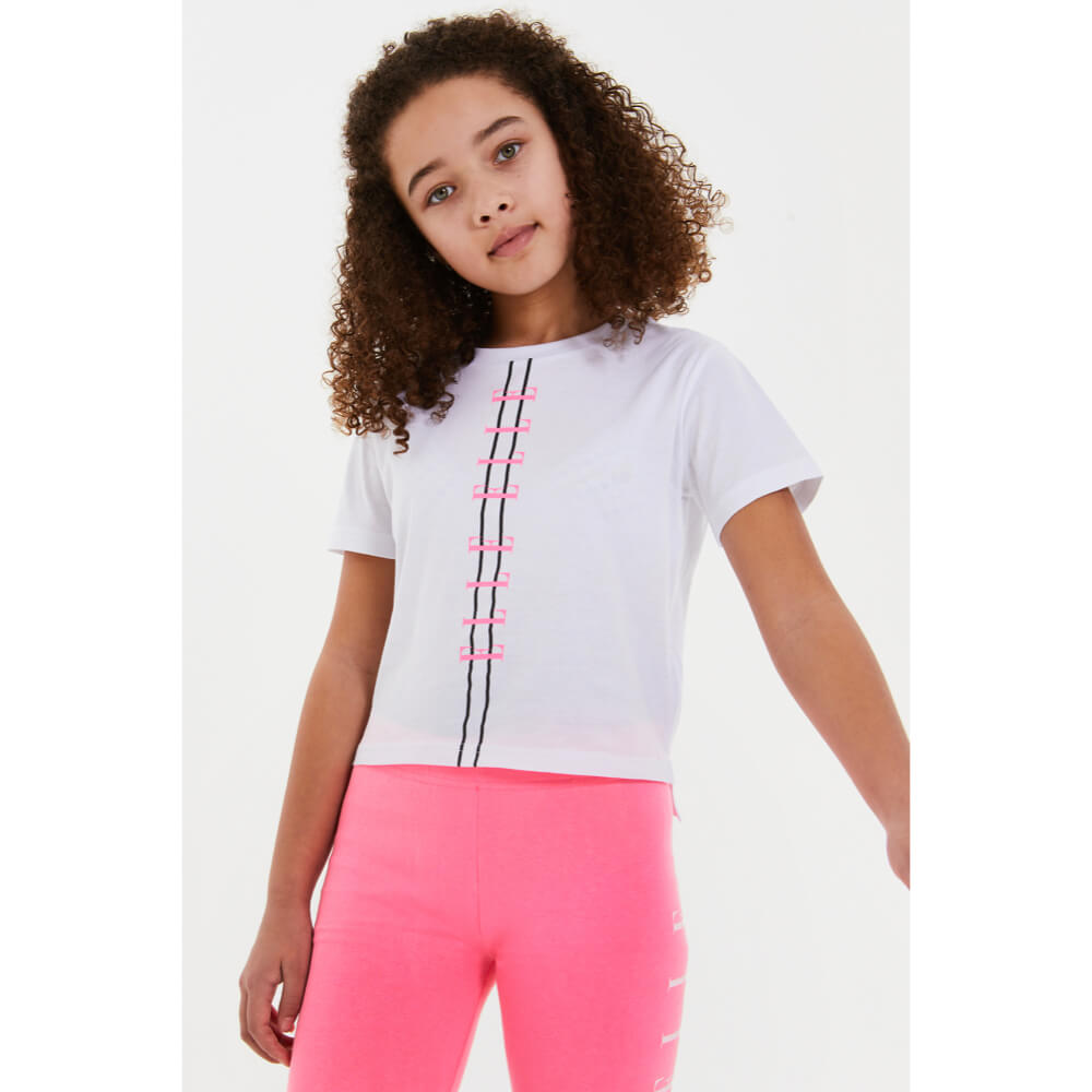 Elle Girls Bright White Stepped Hem T-Shirt