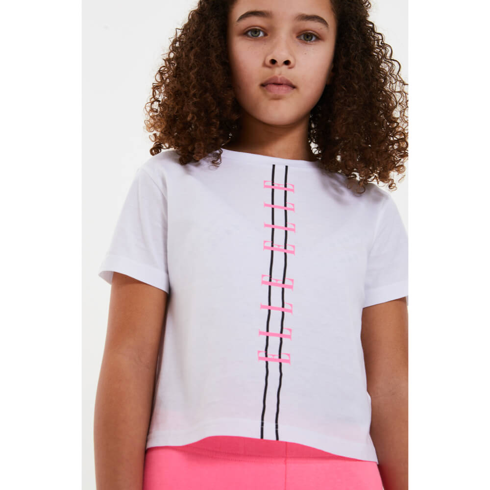 Elle Girls Bright White Stepped Hem T-Shirt