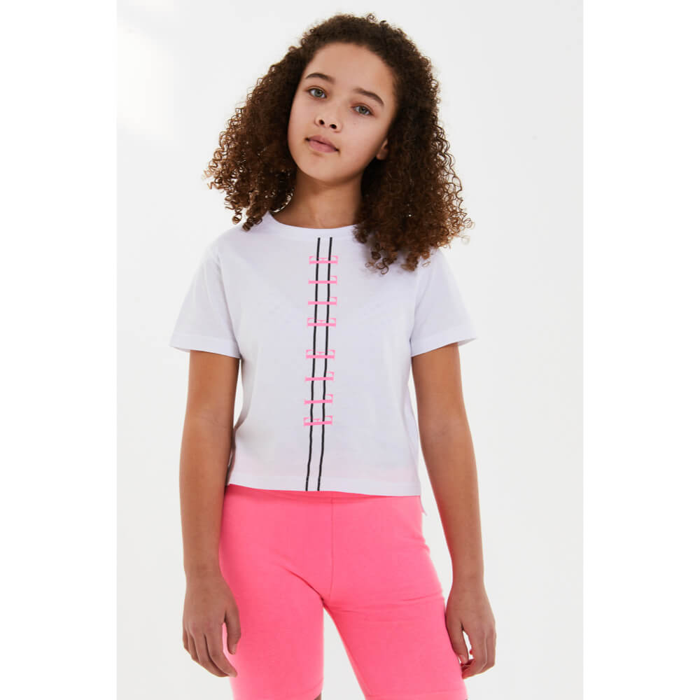 Elle Girls Bright White Stepped Hem T-Shirt