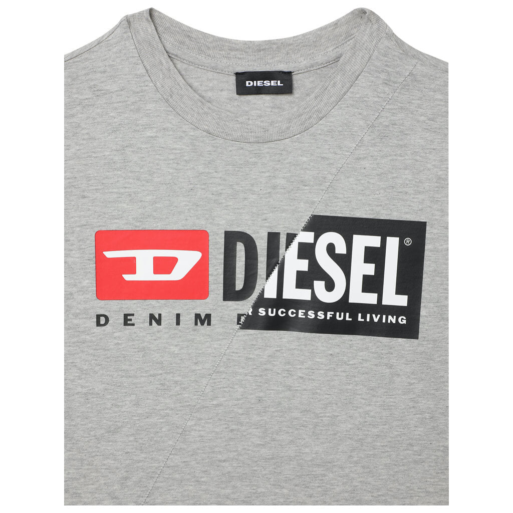 Diesel Boys Grey T-Shirt Cotton With Dual Diesel Logo