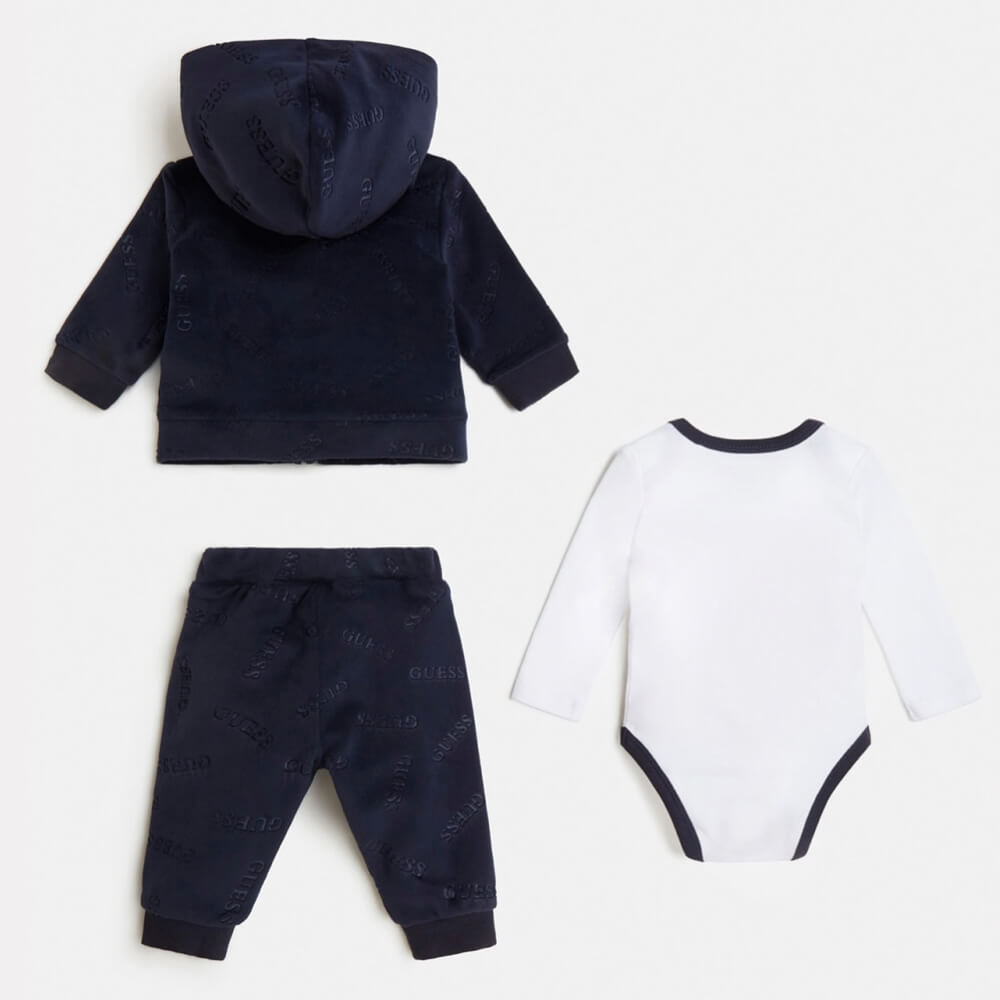 Guess Baby Boys Navy & White Hoodie Joggers & Babysuit Combo Set